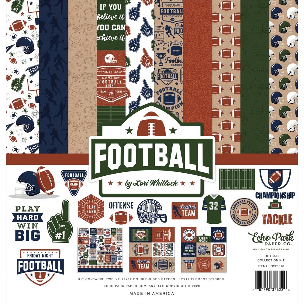 Echo Park Football Collection Kit 12x12 Papers Stickers Made USA Scrapbooking
